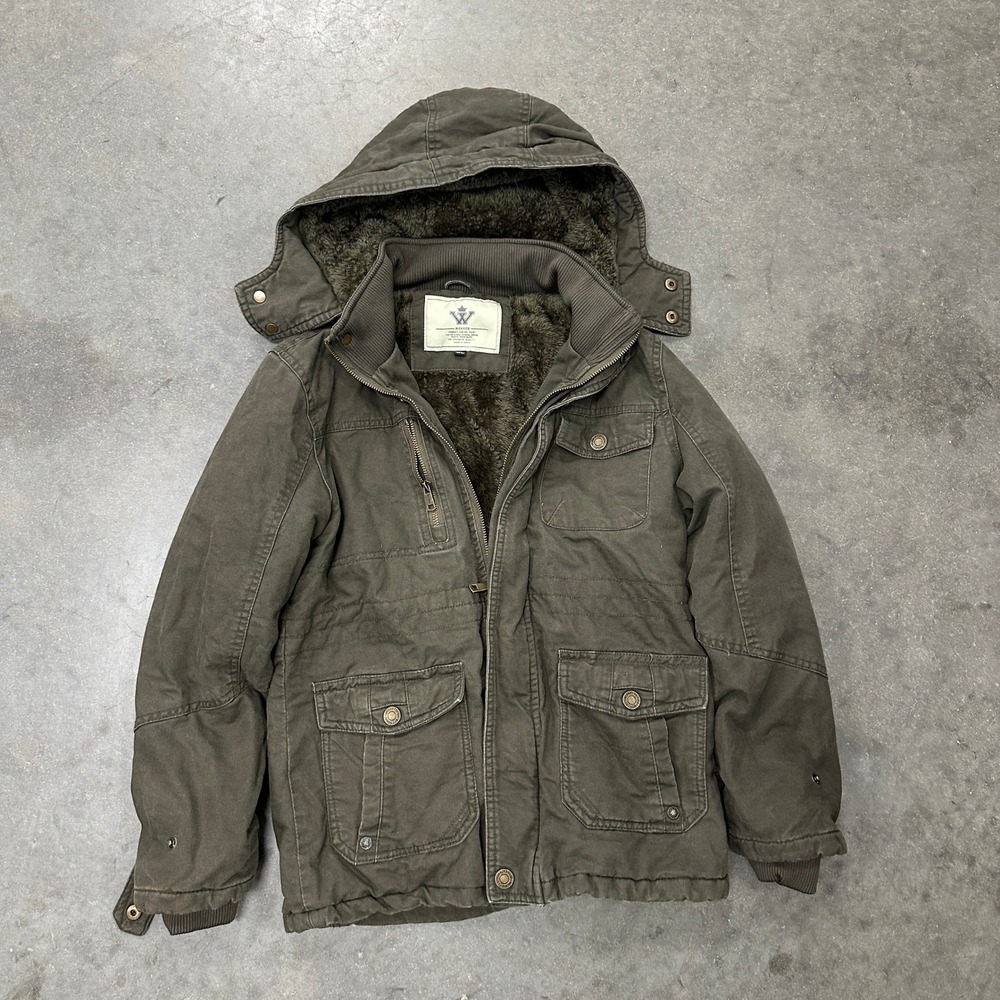 WenVen Womens Medium Olive Green Military Utility Jacket Faux Fur Lined Parka